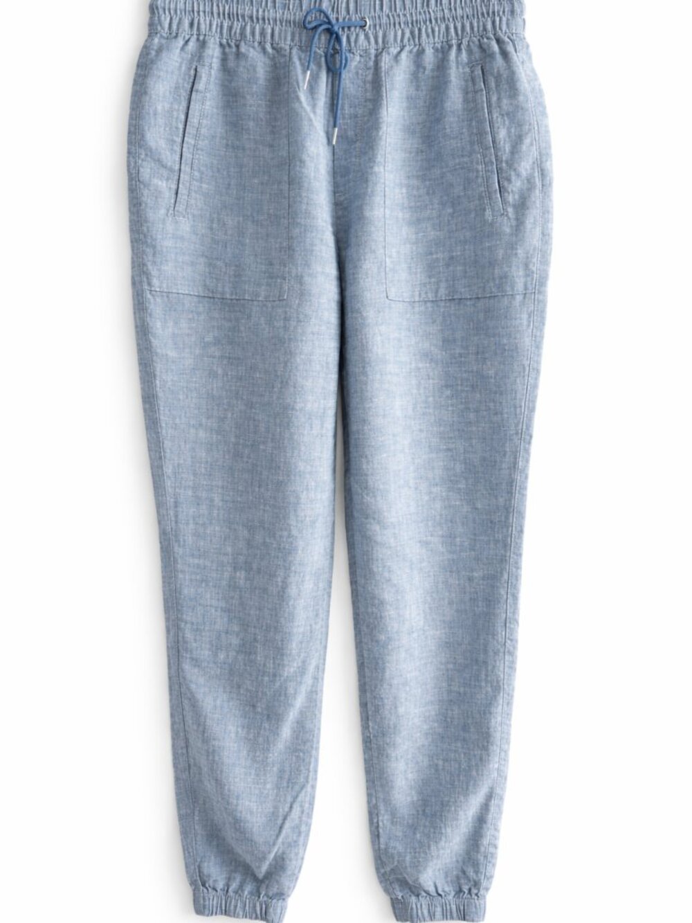 Athleta Women Chambray Joggers 100% linen SZ 4 Blue Drawstring Lightweight Pants